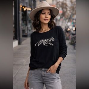 Chic Black & White Sweater with Tiger Design